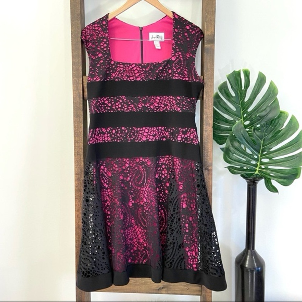 Joseph Ribkoff pink and black lace overlay stretch dress sz 14